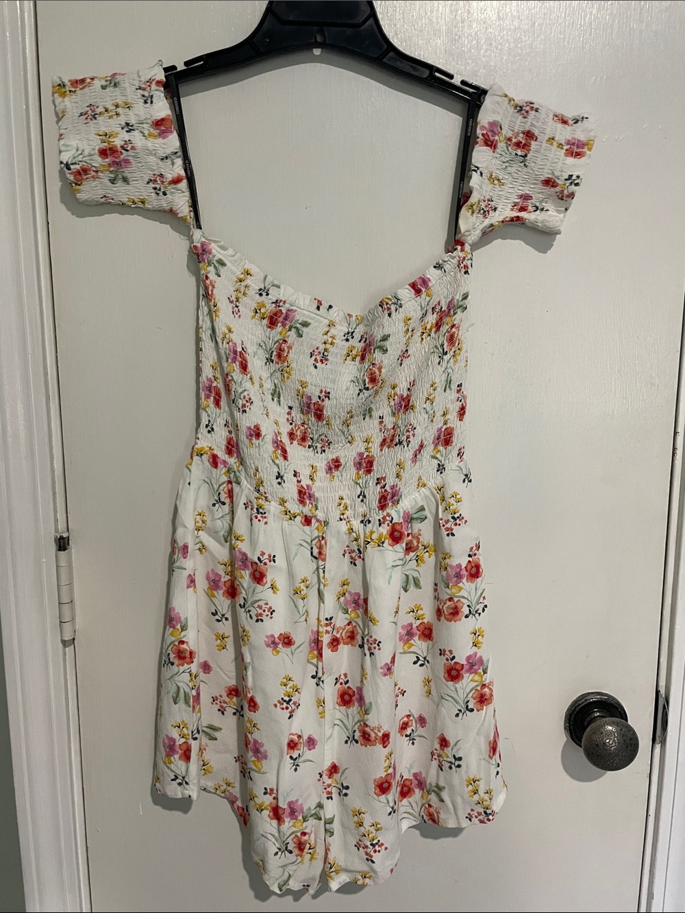Forever 21 White Floral Smocked off the shoulder romper